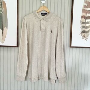 Polo Ralph Lauren Men’s Long Sleeve Polo Shirt  Beige Heather Embroidery